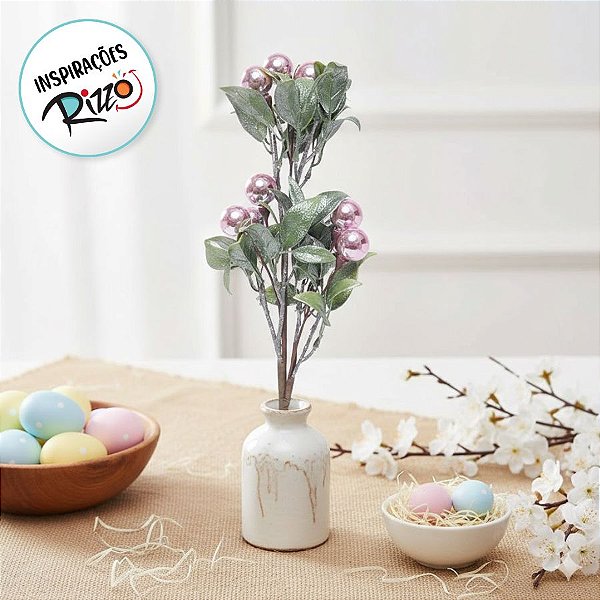 Galho Folhas & Frutas - Galhos Grandes - Rosa & Verde - 1 UN - Cromus - Rizzo