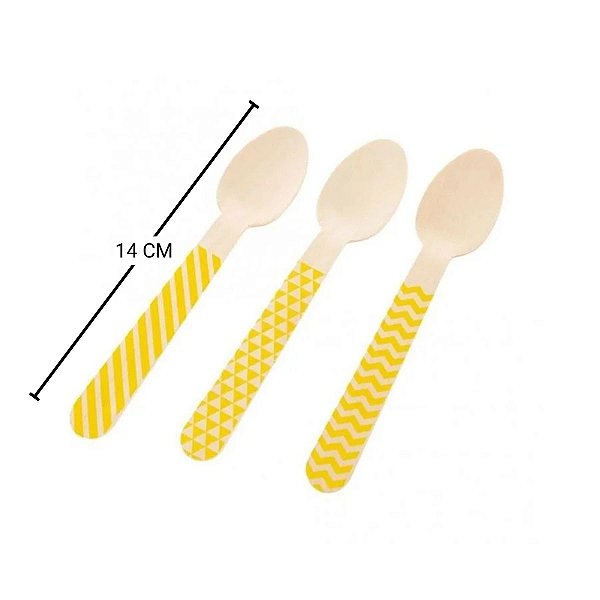 Pacote Colher Madeira - Chevron Amarelo - 14cm - 10 unidades - Rizzo