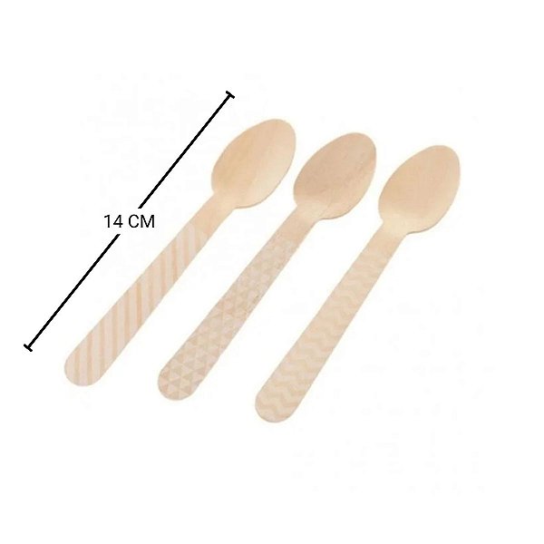 Pacote Colher Madeira - Chevron Branco - 14cm - 10 unidades - Rizzo