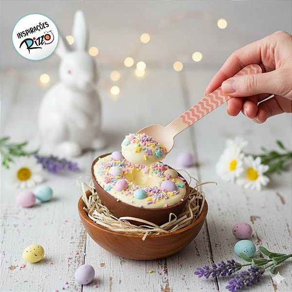 Pacote Colher Madeira - Chevron Rosa - 14cm - 10 unidades - Rizzo