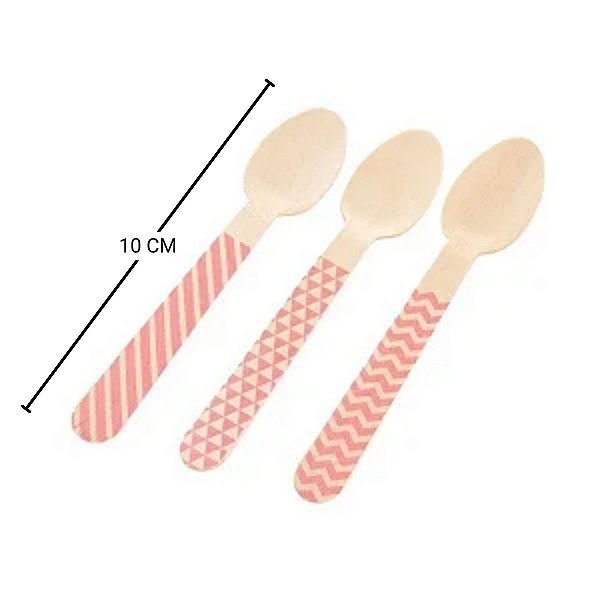 Pacote Colher Madeira - Chevron Rosa - 10cm - 10 unidades - Rizzo