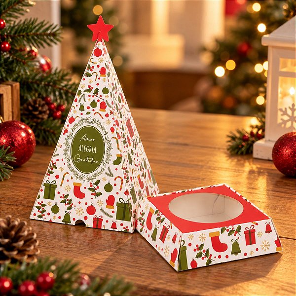 Caixa Arvore Panetone Magia de Natal 03 Unidades Decora Doces Rizzo Embalagens