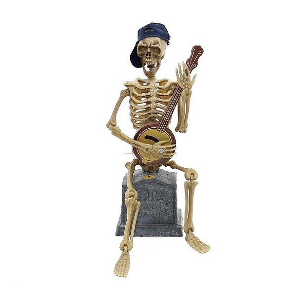 Decoração Halloween - Esqueleto Animado Tocador de Banjo - 30cm - 1 UN - Rizzo