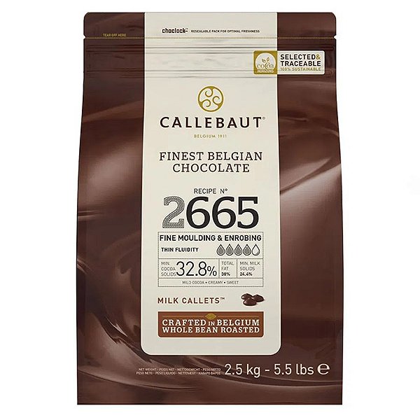 Chocolate Belga Callebaut - Gotas ao Leite - N° 2665 - 2,5 kg - Rizzo Confeitaria