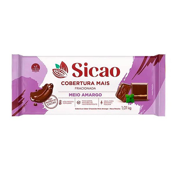 Cobertura Mais Meio Amargo  - Barra - 1,01 kg  - 1 unidade - Sicao - Rizzo