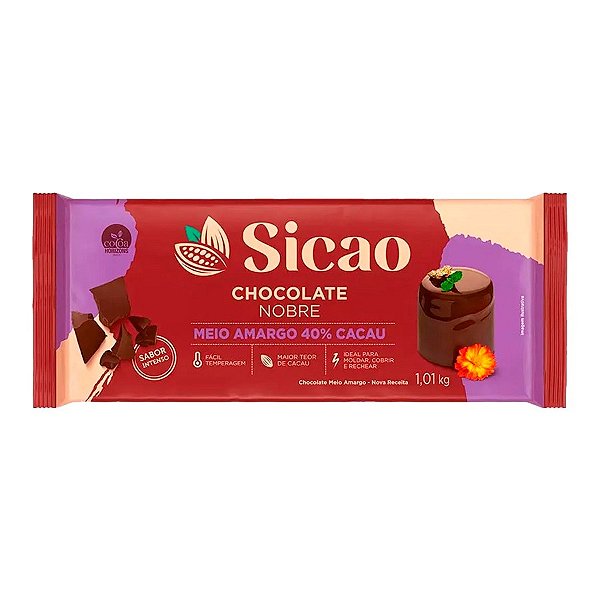 Chocolate Nobre Meio Amargo - Barra - 1,01 kg  - 1 unidade - Sicao - Rizzo