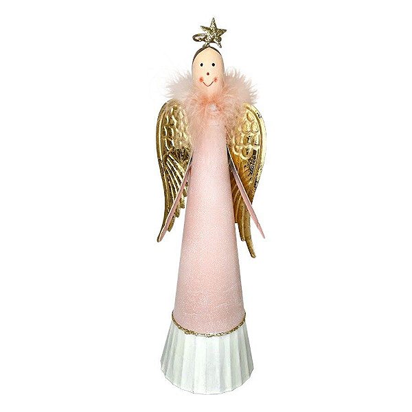 Enfeite Decorativo em Metal - Anjo - Rosa/Dourado - 29cm - Natal Tok da Casa - Rizzo Embalagens