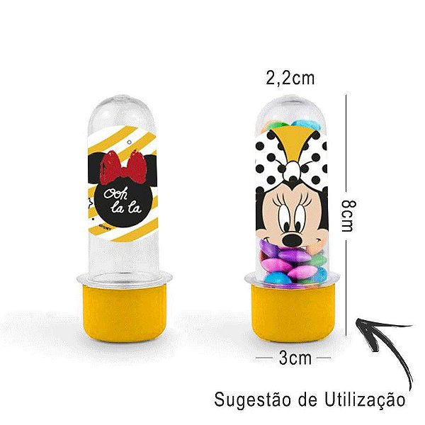Mini Tubete Lembrancinha Festa Minnie Mouse 8cm 20 unidades - Amarelo - Rizzo Embalagens