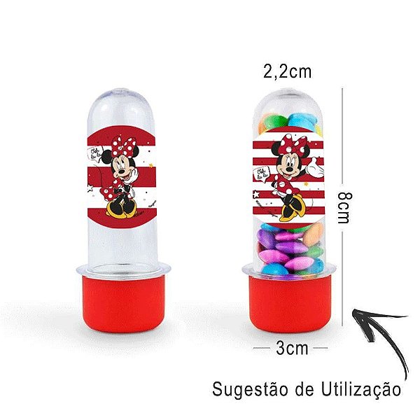 Mini Tubete Lembrancinha Festa Minnie Mouse 8cm 20 unidades - Vermelho - Rizzo Embalagens