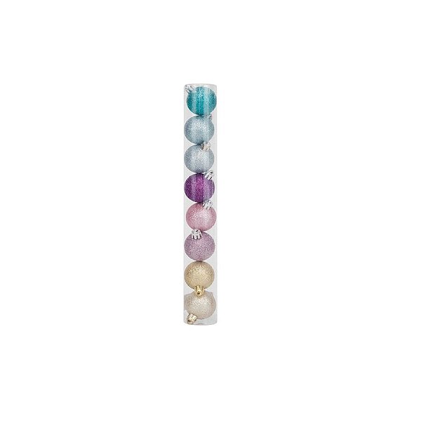 Bolas em Tubo Rainbow Glitter 04cm - 08 unidades - Cromus Natal - Rizzo Embalagens
