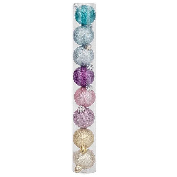 Bolas em Tubo Rainbow Glitter 10cm - 08 unidades - Cromus Natal - Rizzo Embalagens