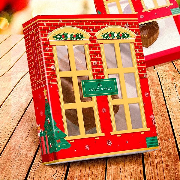 Caixa para 20 Doces com Visor Linha Sweet Home Natal - 01 unidade - Rizzo Embalagens