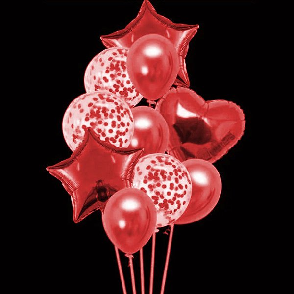 Kit Buque Balões Vermelho - Buque com 10 Balões - Partiufesta - Rizzo Embalagens