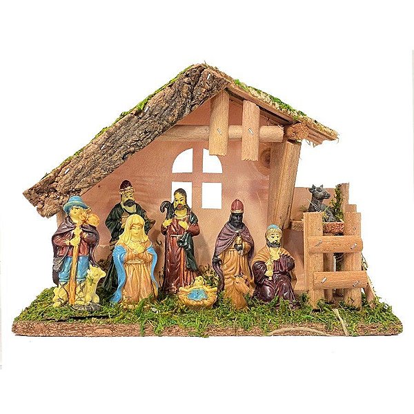 Enfeite de Natal Presépio em Resina e Madeira 25x9x17cm - 1 Unidade - Rizzo Embalagens