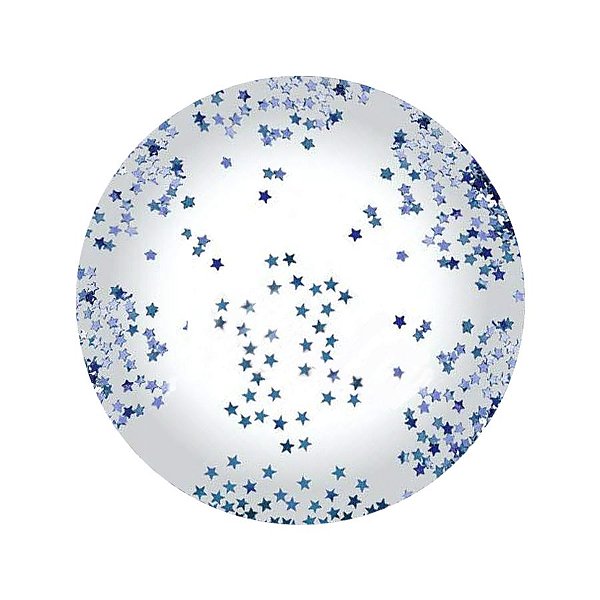 Balão Bubble Transparente com Confete Estrela Azul - 11" 26cm - 01 Unidade - Partiufesta - Rizzo Embalagens