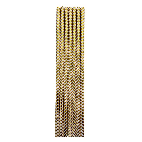 Canudo de Papel Nacarado Dourado Listrado 20cm 25 Unidades
