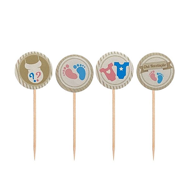 Pick Decorativo - Chá Revelação - 4x5,5cm - 12 UN - Ref 4441 - Rizzo