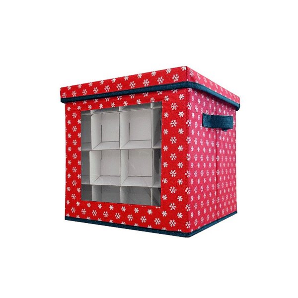 Caixa para Organizar com Alça para 64 Enfeites de Natal Vermelho 01 unidade Cromus Natal Rizzo Embalagens