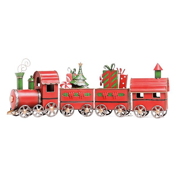 Trenzinho com Três Vagões Decorativo Vermelho, Verde 04 Unidades Natal Cromus Rizzo Embalagens
