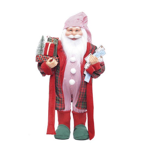 Papai Noel de Pijama Xadrez/Vermelho 60cm  - 01 unidade - Cromus Natal - Rizzo Embalagens