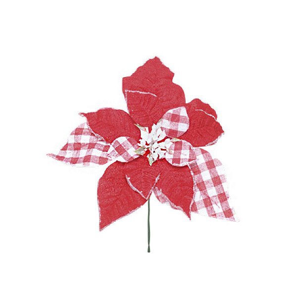Poinsetia Xadrez - Vermelho/Branco - 01 unidade - Cromus Natal - Rizzo Embalagens
