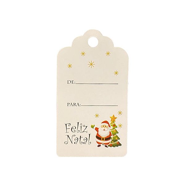 Tag Natalina - Feliz Natal Papai Noel - Branco - 10 UN - Massai - Rizzo