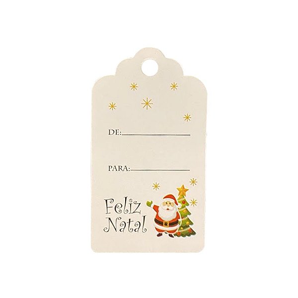 Tag Natalina - Feliz Natal Papai Noel - Branco - 10 UN - Massai - Rizzo