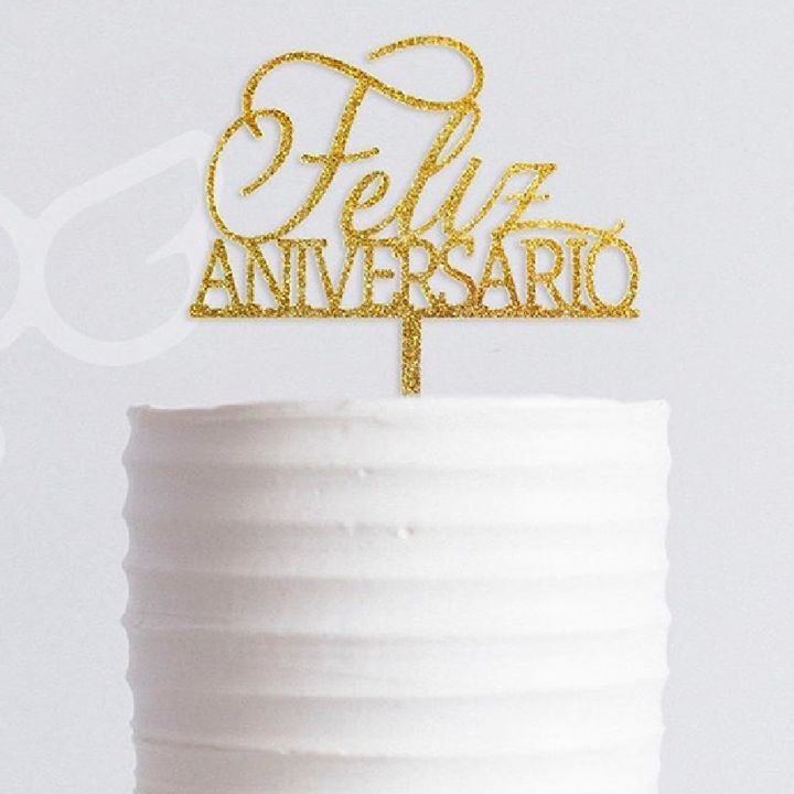 Topo de Bolo - Feliz Aniversario - Dourado - 1UN - Ref 2120 - Vivarte - Rizzo