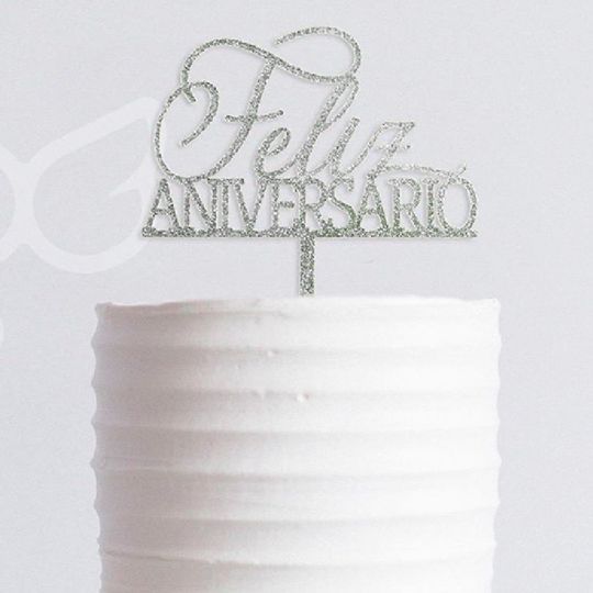 Topo de Bolo - Feliz Aniversario - Prata - 1UN - Ref 2121 - Vivarte - Rizzo