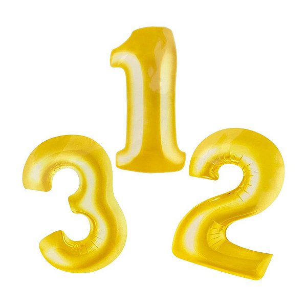 Balão de Festa Microfoil 16" 40cm - Número Dourado - 01 Unidade - Partiufesta