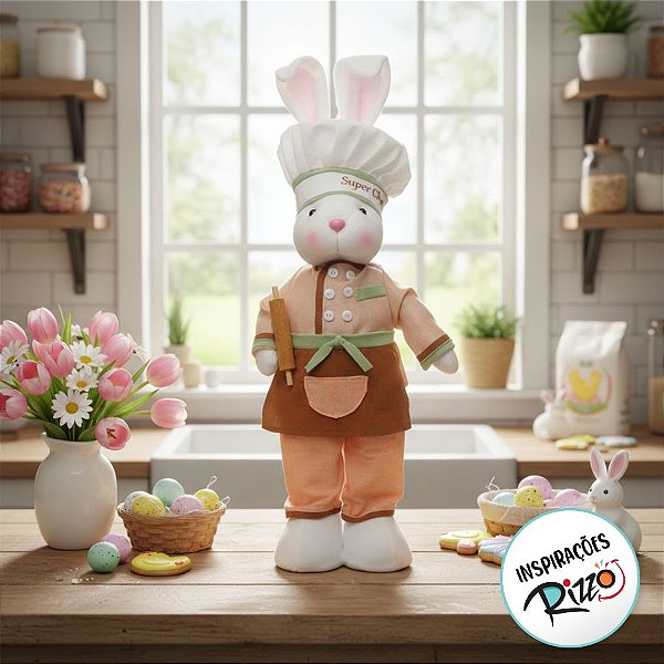 Boneco de Páscoa - Coelho Super Chef com Rolo de Massa - M - 01 UN - Cromus - Rizzo