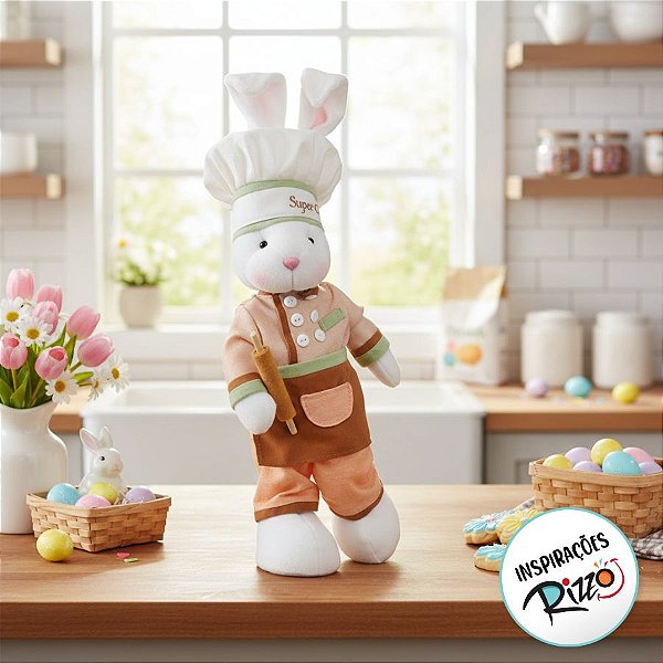 Boneco de Páscoa - Coelho Super Chef com Rolo de Massa - P - 01 UN - Cromus - Rizzo