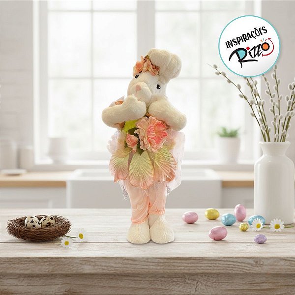 Boneco de Páscoa - Coelho com Roupa de Flores - 01 UN - Cromus -