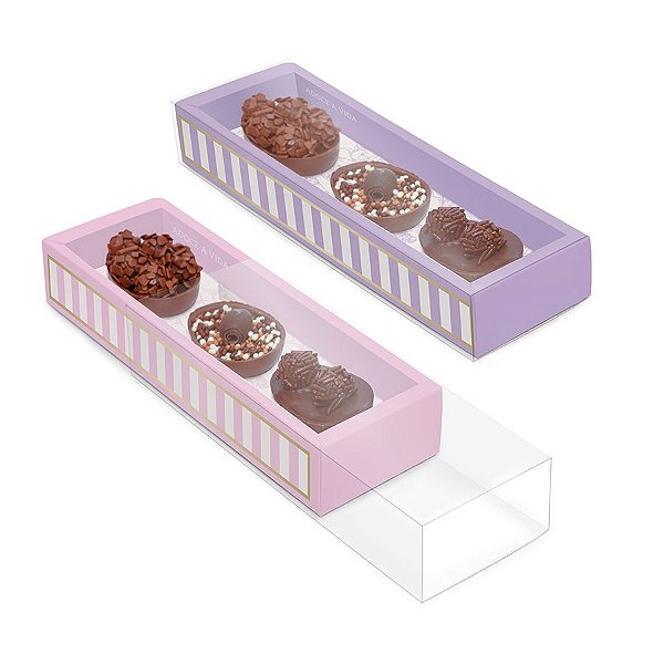Caixa Luva Moldura para Meio Ovo 50g - Clássico Francês Rosa e Lilás - 06 Unidades - Cromus - Rizzo Embalagens