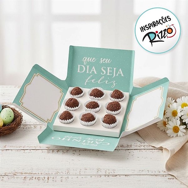 Caixa Surpresa para 9 Brigadeiros Azul 13,7x13,7x10cm - 01 Unidade - Cromus - Rizzo