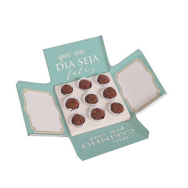 Caixa Surpresa para 9 Brigadeiros Azul 13,7x13,7x10cm - 01 Unidade - Cromus - Rizzo