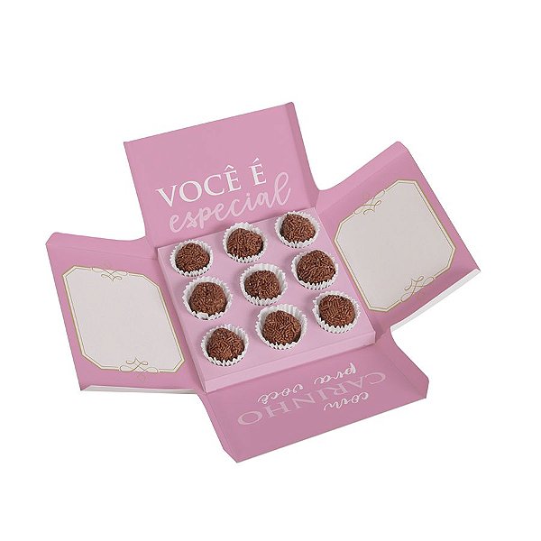 Caixa Surpresa para 9 Brigadeiros Rosa 13,7x13,7x10cm - 01 Unidade - Cromus - Rizzo