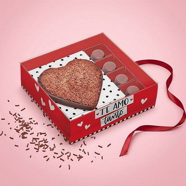Caixa Para Meio Ovo Coração 250g e Docinhos - Tanto Amor - 06 Unidades - Cromus - Rizzo