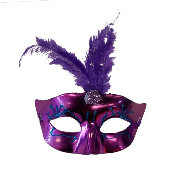 Máscara de Carnaval com Plumas Sortidas Mod 6801 - Roxo - 01 unidade - Rizzo