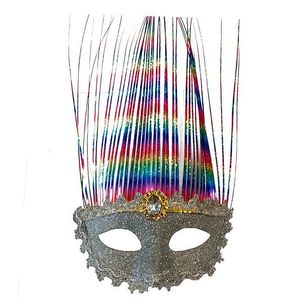 Máscara de Carnaval Glitter Luxo Mod 431 - Prata - 01 unidade - Rizzo
