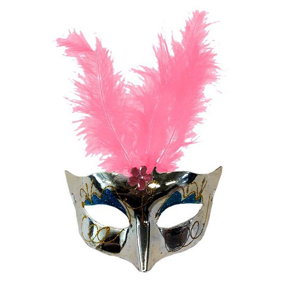 Máscara de Carnaval com Plumas Sortidas Mod 6801 - Prata - 01 unidade - Rizzo