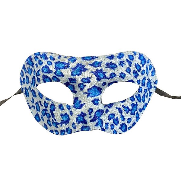 Máscara de Carnaval Veneziana Animal Print Onça - Mod 6857 - Azul - 01 unidade - Rizzo