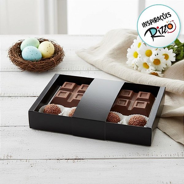 Caixa para Tablete com Brigadeiros Preto 18x13x3,2cm - 10 Unidades - Cromus - Rizzo Embalagens