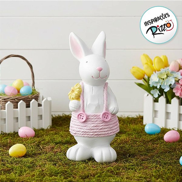 Coelhinha Decorativa Resina Jardineira Rosa - Cromus - 01 un - Rizzo