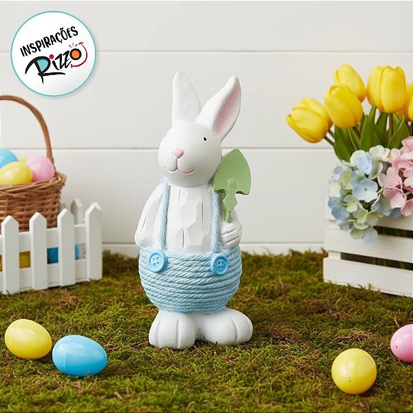 Coelhinho Decorativo Resina Jardineira Azul - Cromus - 01 un - Rizzo