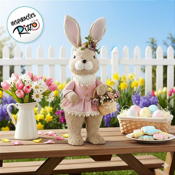 Coelha Decorativa de Veludo Roupa Rosa - Cromus - 01 un - Rizzo