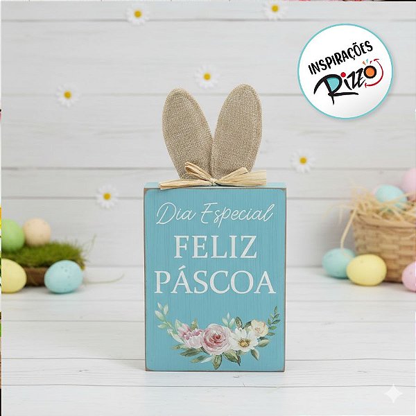 Placa Decorativa c/ Orelhas de Coelho - Azul - 25cm - 01 unidade - Cromus Páscoa - Rizzo