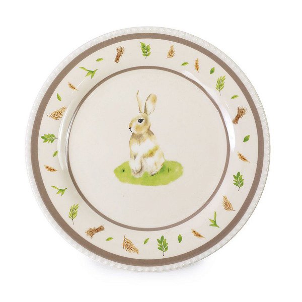 Prato Sobremesa - Collection Natural Páscoa -  Bege/Branco - 01 unidade - Cromus - Rizzo