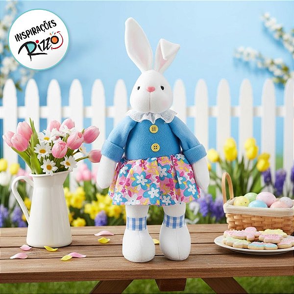 Coelha Decorativa Em Pé Saia Florida Rosa/Azul P - 1 unidade - Cromus - Rizzo