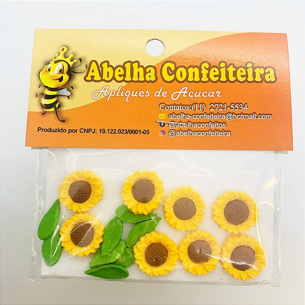 Mini Confeito - Girassol Pequeno - 8 Girassol e 8 Folhas - Abelha Confeiteira - Rizzo